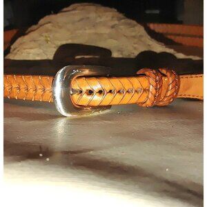 Leather Belt Fishtail Rattlesnake Weave Tan Size 40 Silver Vintage